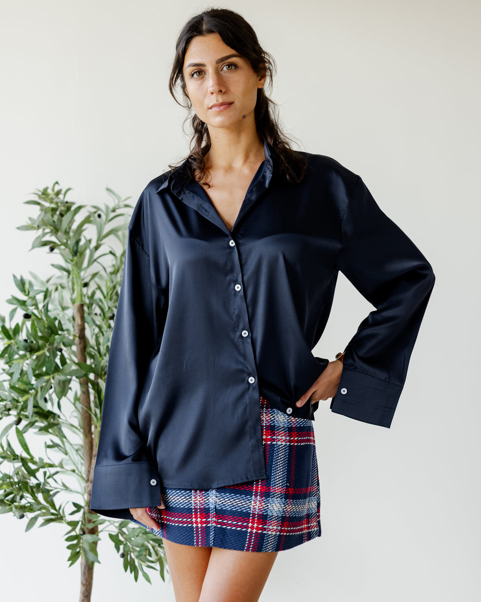 Art De La Nature Satin Shirt - Navy