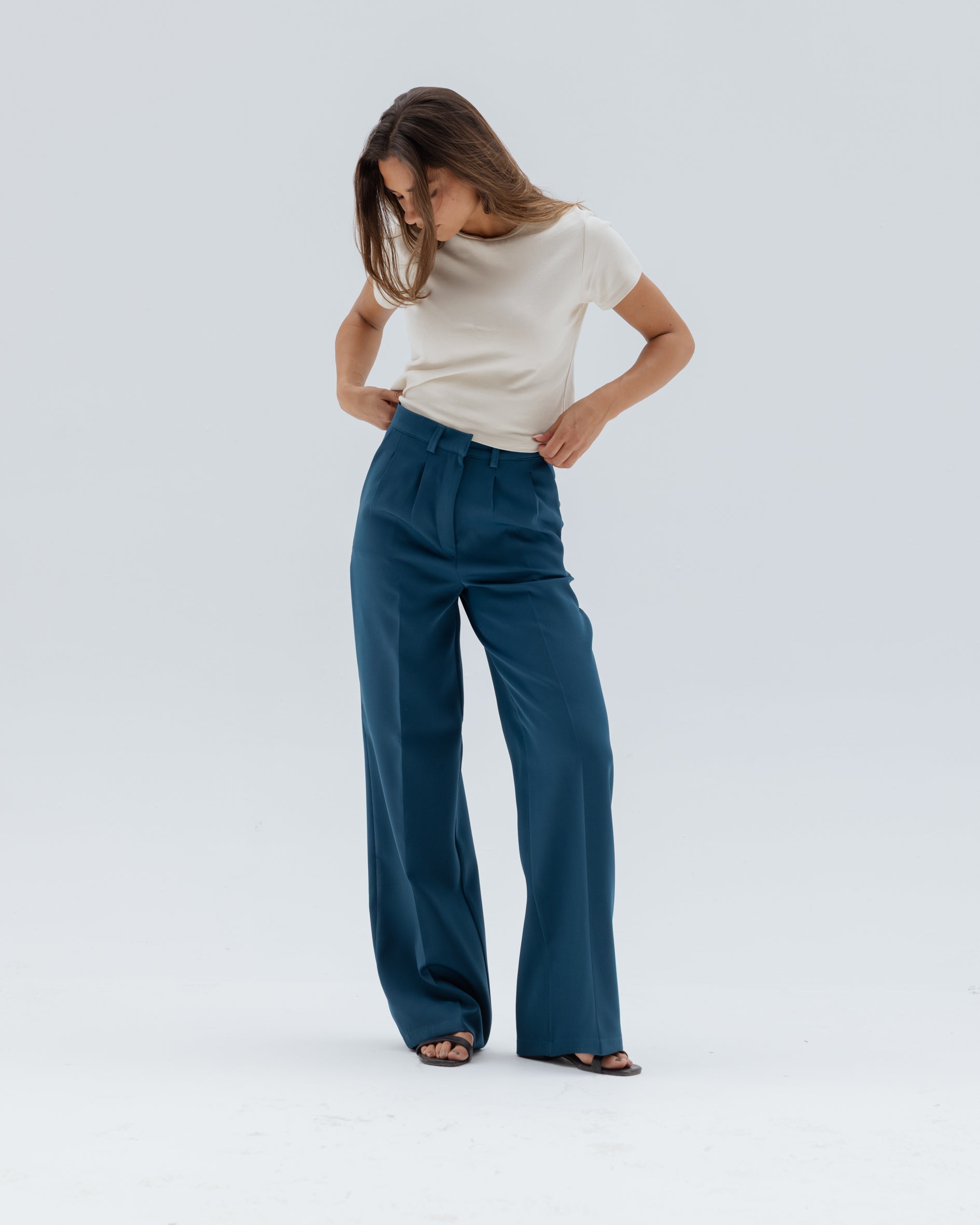パンツ Pleated Wide-Leg Baggy Pants PLEATED WIDE LEG PANTS TURQUOSIE – AZADOURA