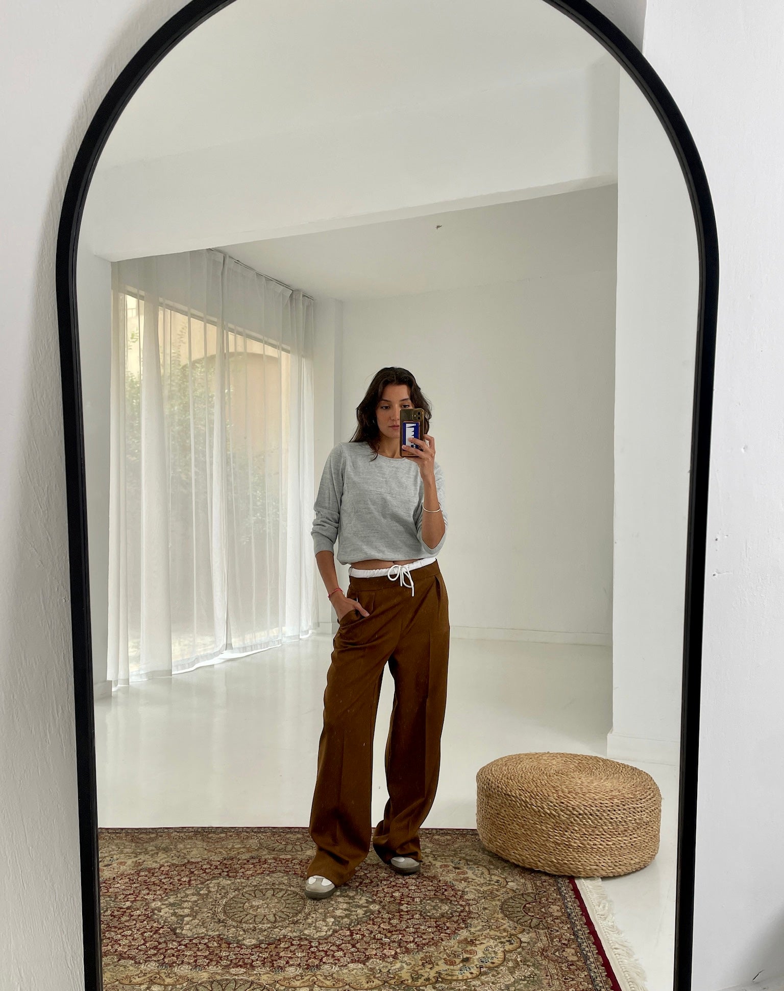 DOUBLE-WAISTBAND WIDE-LEG PANTS RUSSET