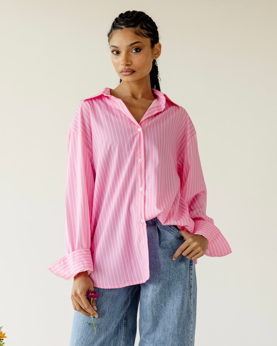 BASIC POPLIN SHIRT PINK STRIP