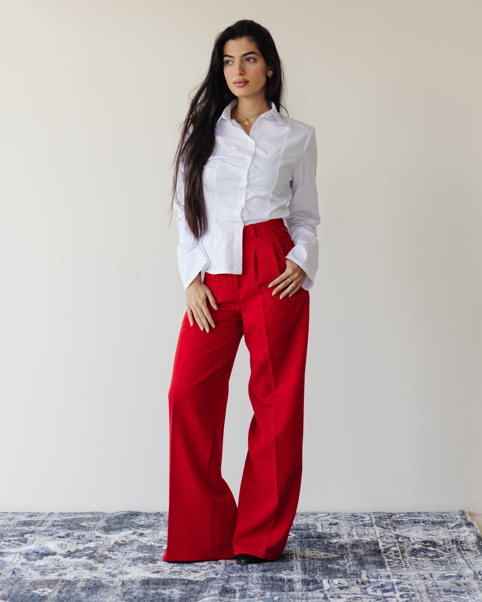 PLEATED WIDE LEG PANTS RED – AZADOURA